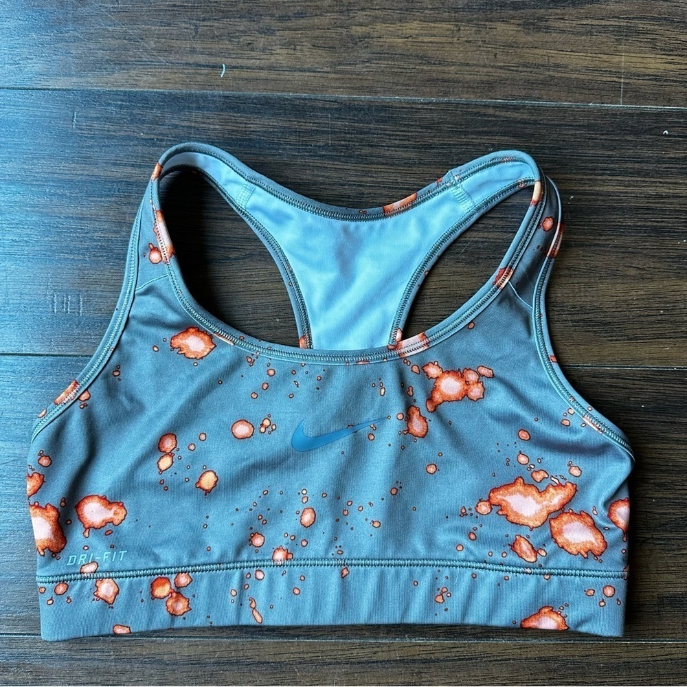 Nike Blue and Orange Splash Print Dri-FIT Sports Bra